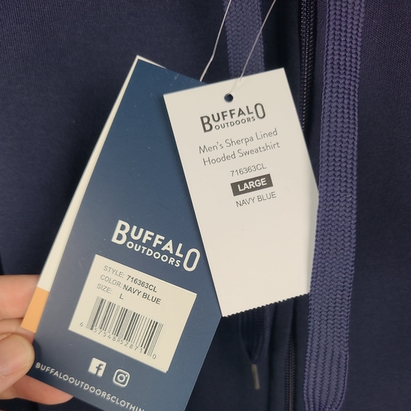 NEW Buffalo Outdoors Mens Sz Large Full Zip Sherpa Lined Hoodie Jacket Blue NWT - Picture 4 of 7